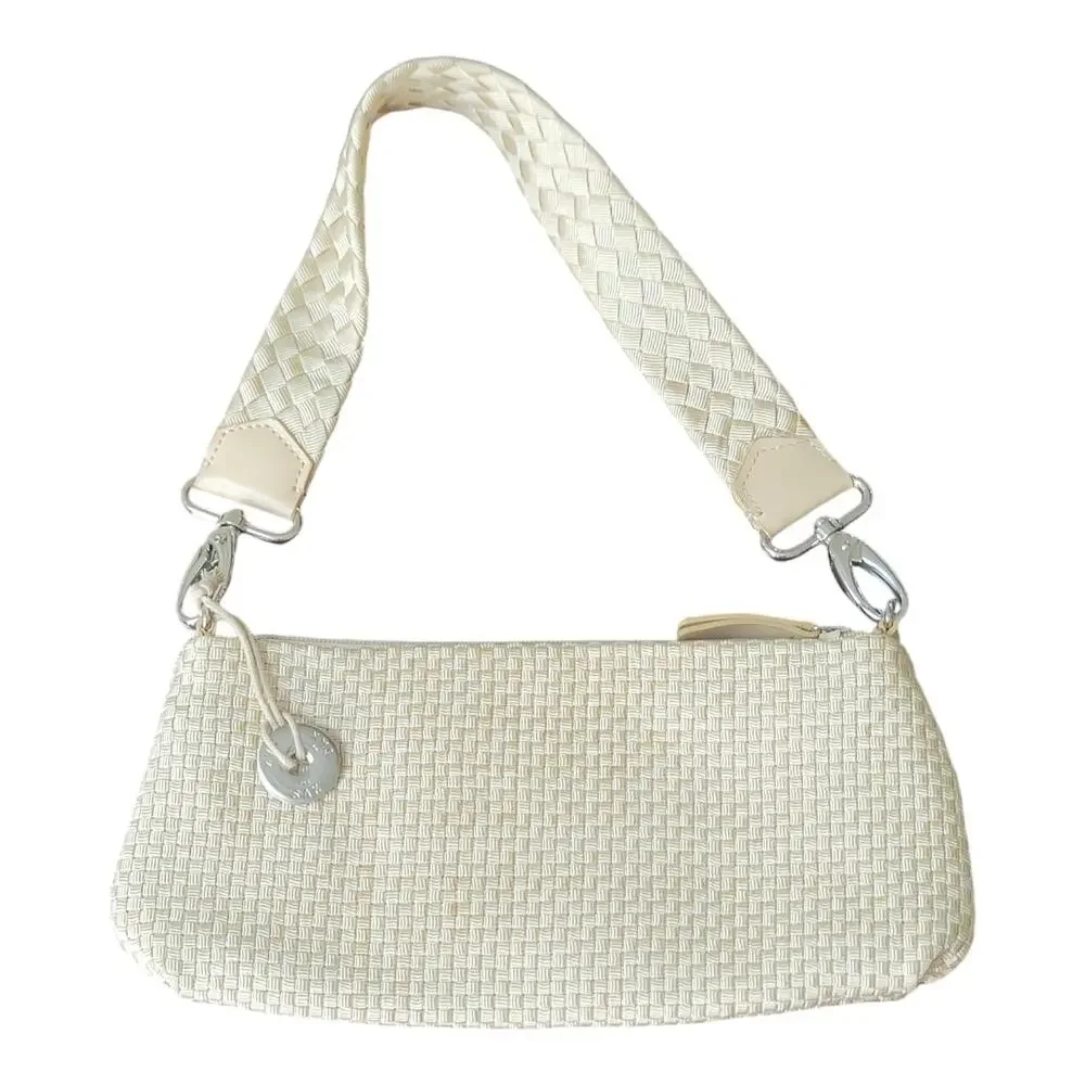 The Sak Small Nylon Woven Cream Bag With Detachable Strap Clutch Or‎ Shoulder